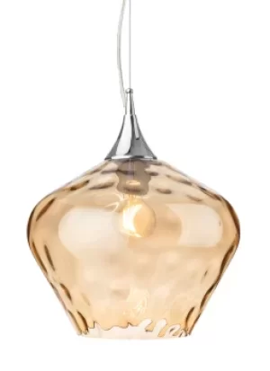 image of Titan Dome Pendant Light Chrome with Amber Glass