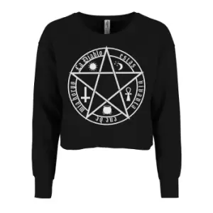 image of Grindstore Womens/Ladies The Devil Is Living Crop Sweatshirt (M) (Black/White)