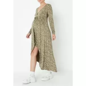 Missguided Ditsy Floral Wrap Front Maternity Midi Dress - Green