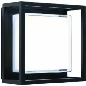 image of Loops - IP44 Outdoor Wall Light Black Square Lantern & Diffused Shade 10W Cool White led