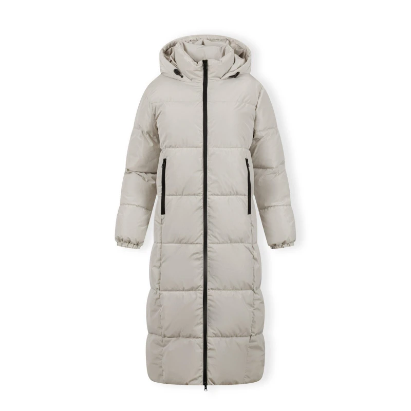 Image of Minoti Women long quilted winter jacket with drawstring hood and zippers cream Off White female 8 (XS)