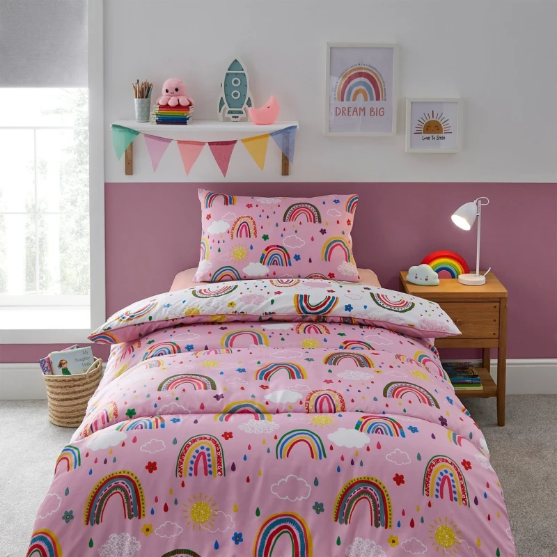 Image of Silentnight Healthy Growth Coverless Single Duvet And Pillowcase Set - 9 Tog - Rainbow - Pink Pink VKUJT Unisex