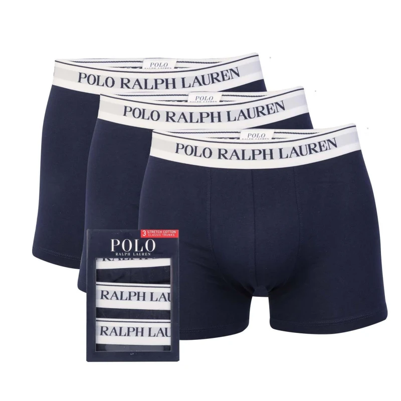 Image of Polo Ralph Lauren Logo Waistband Cotton Boxer Trunks 3 Pack - L Blue Underwear and Nightwear male 714830299056 L
