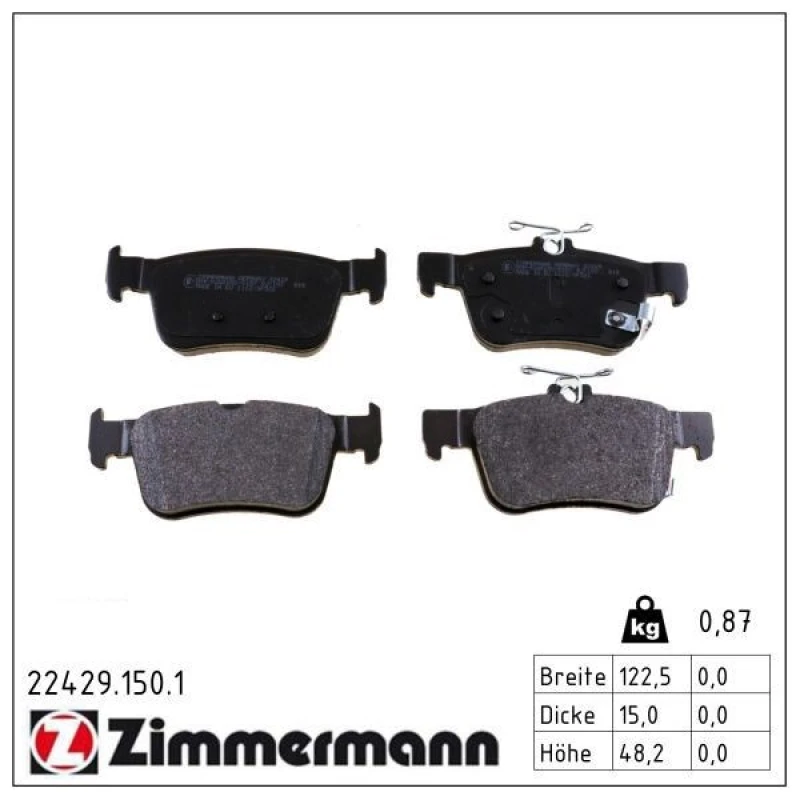 Image of ZIMMERMANN Brake pad set ZIMMERMANN 22429.150.1