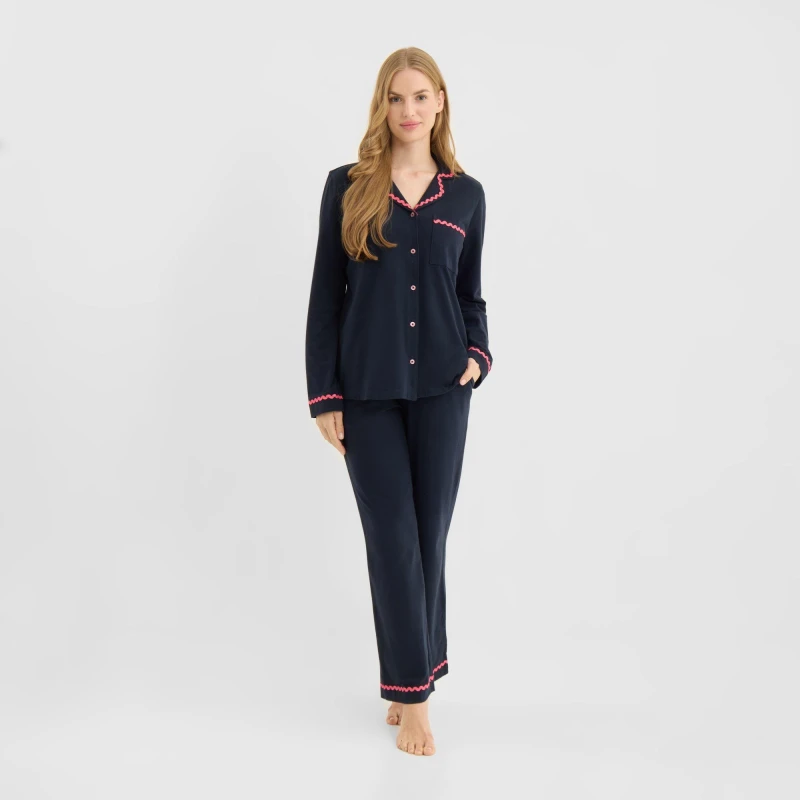 Image of Chelsea Peers ChelsP Wavy Trim PJs Ld62 G Morning Navy female 10 (S)