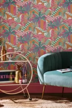 Image of Envy Vacay Summer Heat Orange Floral Wallpaper