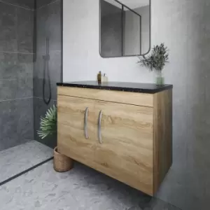 Nuie - Athena Wall Hung 2-Door Vanity Unit with Sparkling Black Worktop 800mm Wide - Natural Oak