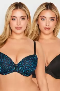 image of 2 PACK Leopard Print Wired T-Shirt Bras