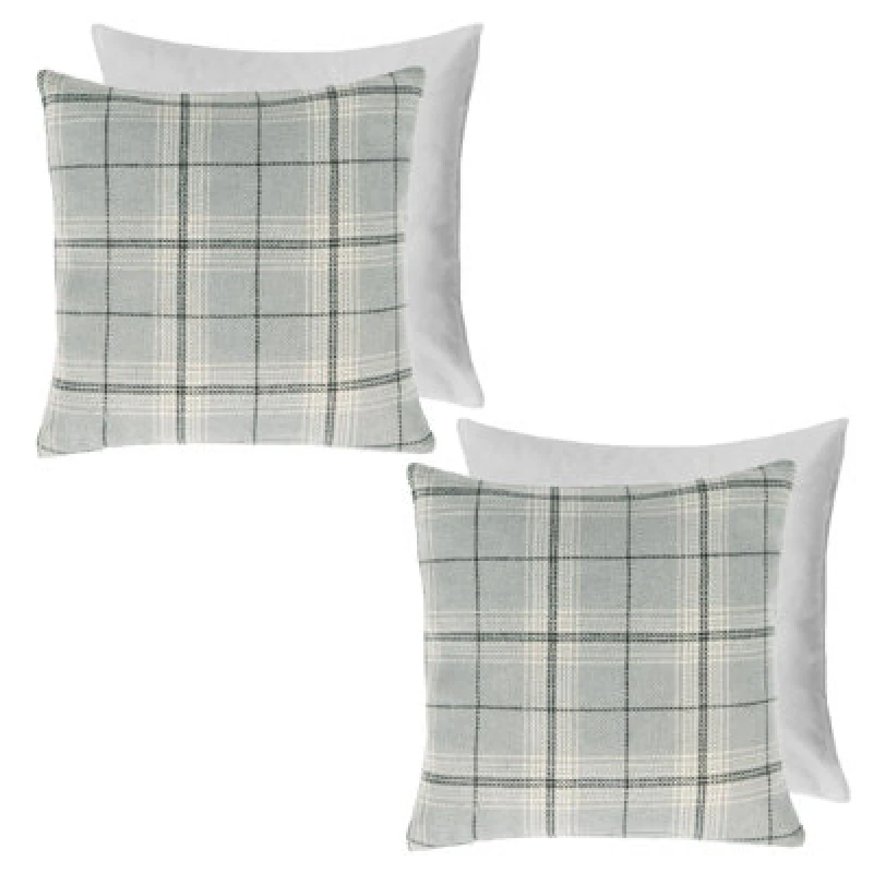 Image of OHS OHS 2 Pack Woven Check Filled Cushions Printed Soft in Grey Size: 45cm x 45cm Grey 45cm x 45cm Unisex 5027434197361