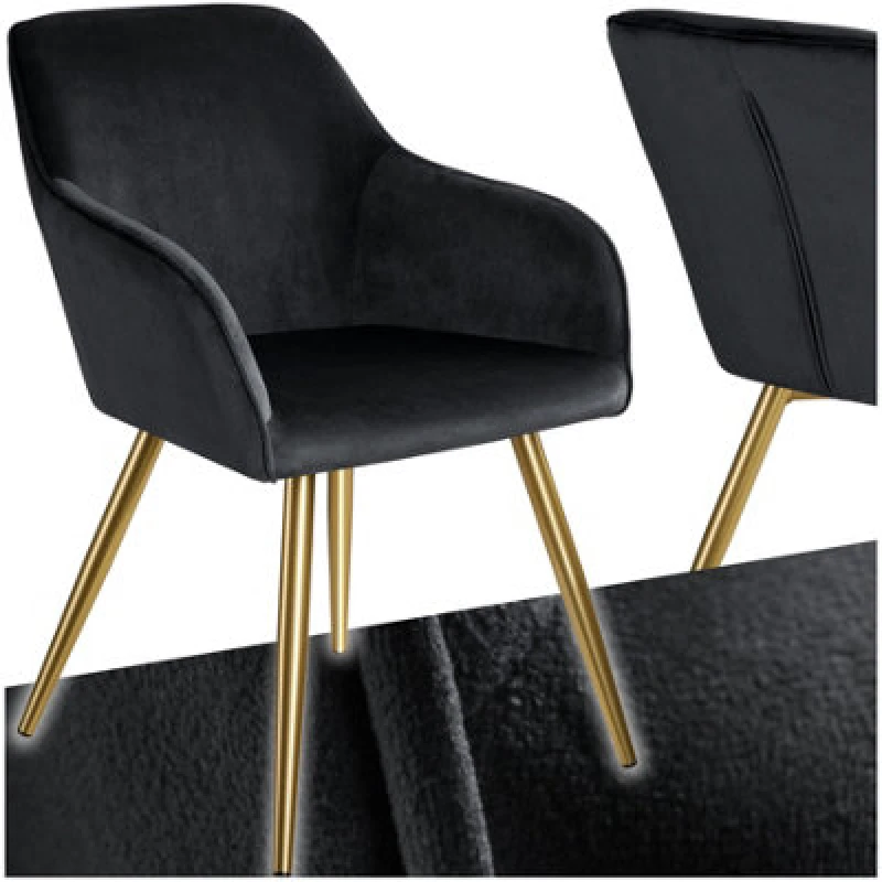 Image of Tectake 1 Chair Marilyn With Velvet Cover, Gold Steel Legs And Plush Padding - Black/gold