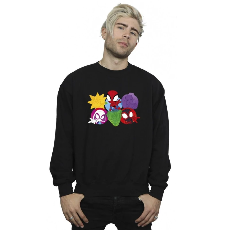 Image of Marvel Marvel Men Spidey And His Amazing Friends Faces Sweatshirt in Black Size: Small Black S Male 5063376192538