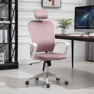 Image of HOMCOM High Back Office Chair With Wheels And Moving Headrest Pink