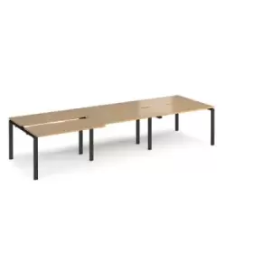 image of Bench Desk 6 Person Rectangular Desks 3600mm With Sliding Tops Oak Tops With Black Frames 1200mm Depth Adapt