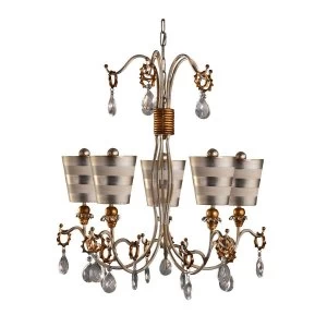 Image of 5 Light Multi Arm Chandelier Silver, Cream Finish, E27