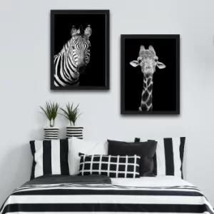 image of Zebra Giraffe Set Multicolor Decorative Framed Painting (2 Pieces)