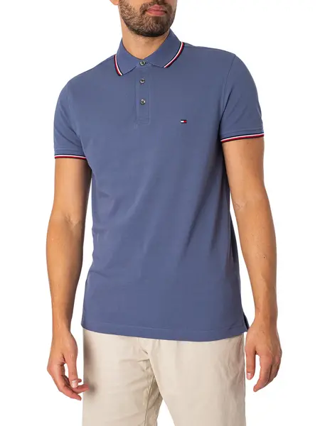 Image of Tommy Hilfiger 1985 Tipped Slim Polo Shirt Faded Indigo S