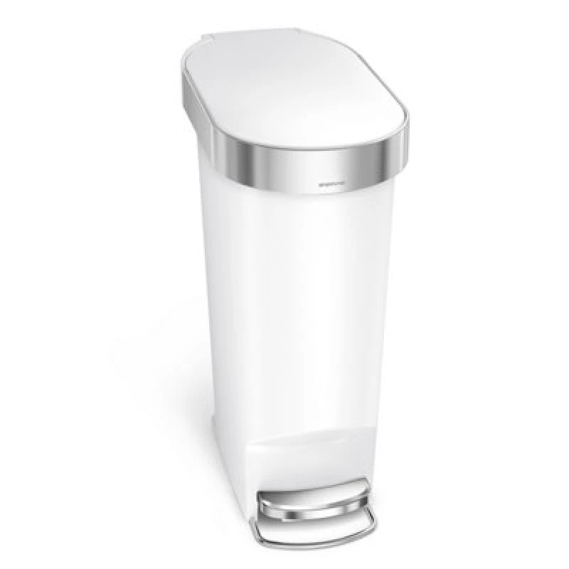 Image of Simplehuman 40L Slim Pedal Kitchen Bin With Liner Rim, White Plastic