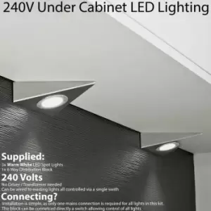 Image of 3x brushed nickel Triangle Surface Under Cabinet Kitchen Light Kit - 240V Mains Powered - Warm White led