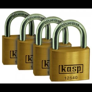 Image of Pack of 4 Padlock;20 mm Kasp K12520D4;Gold yellow;Key