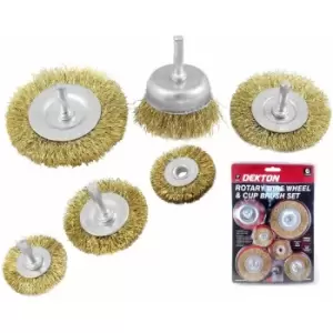 image of 6pc Brass Wire Wheel / Cup Brush Set Use With Rotary Drill And Drills - Dekton