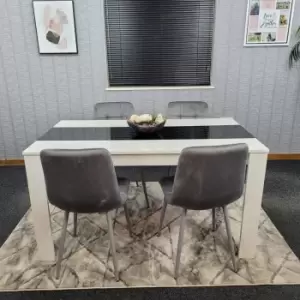 Image of Kitchen Dining Table Set Of 4 Wooden Table and Velvet Tufted Chairs