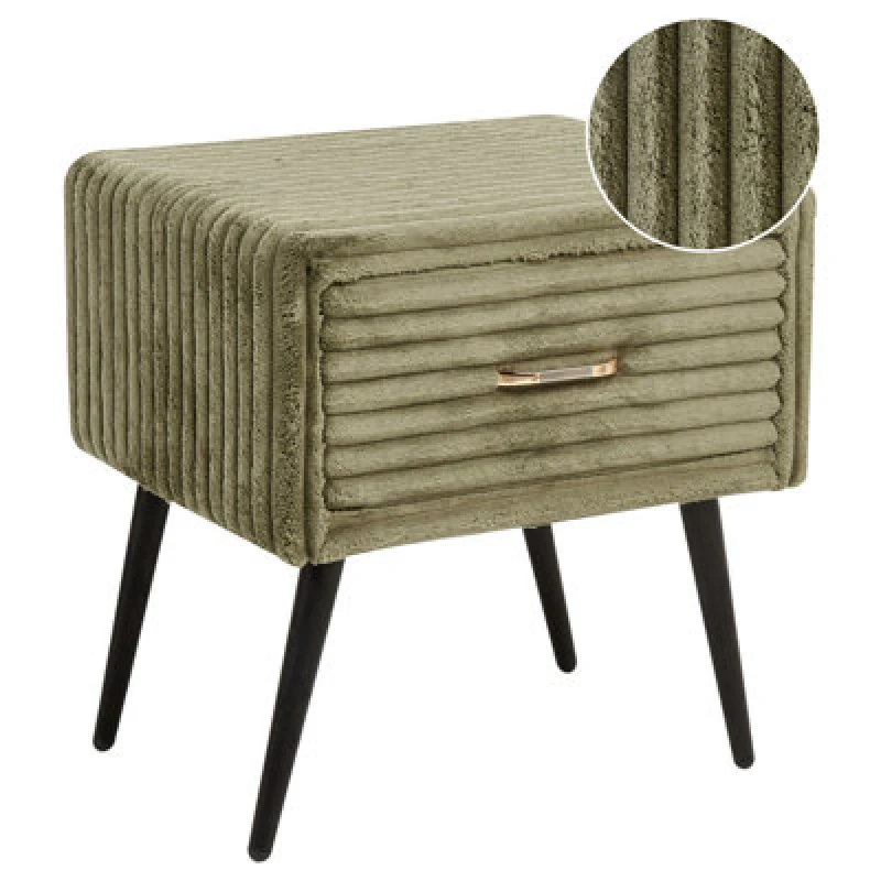 Image of Beliani 1 Drawer Bedside Table Flayat Corduroy Green