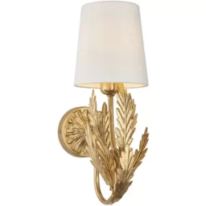 Image of Endon Delphine Decorative Gold Layered Leaf Wall Lamp with Ivory Fabric Shades