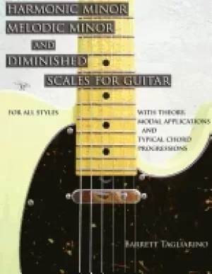 Image of harmonic minor melodic minor and diminished scales for guitar