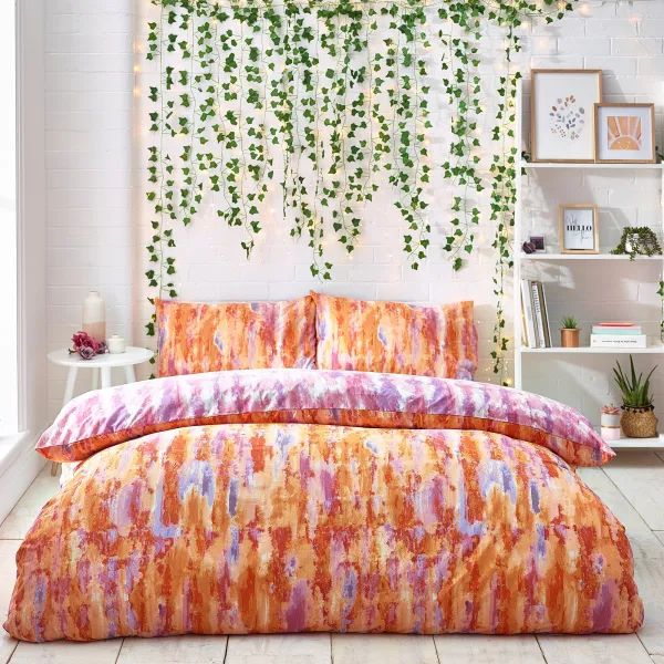 Image of Style Lab Tie Dye Duvet Cover and Pillowcase Set Orange/purple