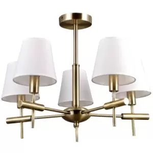 image of Italux Lighting - Italux Balter - Stylized Chandeliers Golden 5 Light with White, Fabric Shade, E14