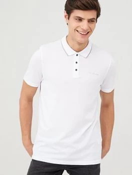 Image of Ted Baker Short Sleeve Branded Pique Polo Top - White, Size 4, Men