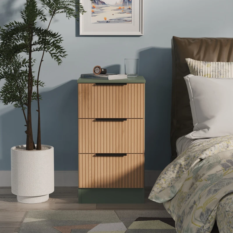 Image of Welcome Furniture Ready Assembled Java 3 Drawer Bedside Cabinet, Green JAV001SERG