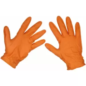 image of SSP56L Orange Diamond Grip Extra-Thick Nitrile Powder- Free Gloves Large - Pack of 50 - Sealey