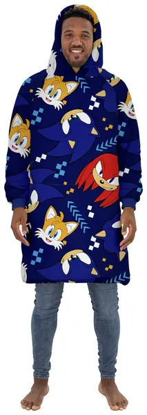 Image of Hugzee Sonic Bounce Blue Fleece Hooded Blanket - Large