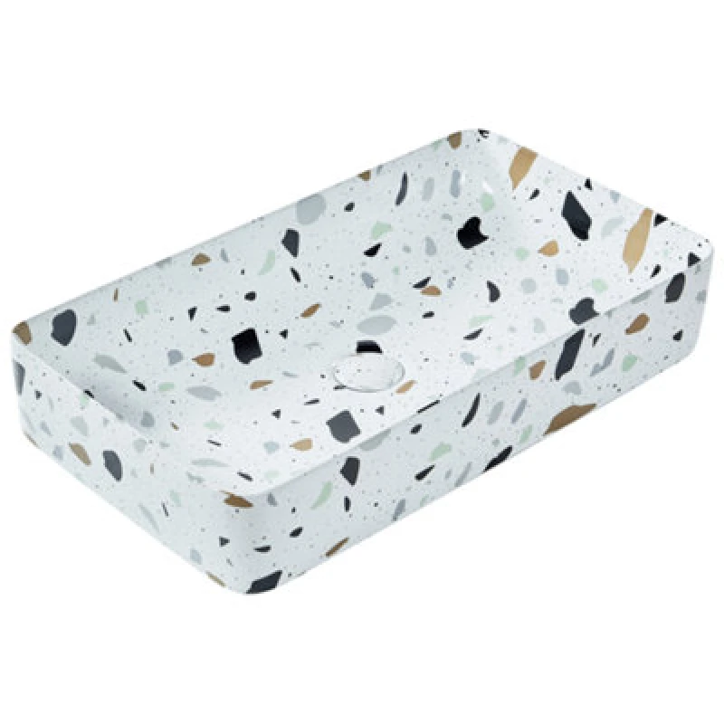 Image of Beliani Countertop Basin Nules 510 X 340 mm Ceramic White Terrazzo