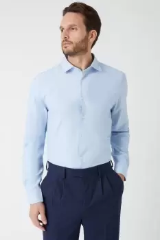 image of Mens Blue Long Sleeve Slim Basket Weave Smart Shirt