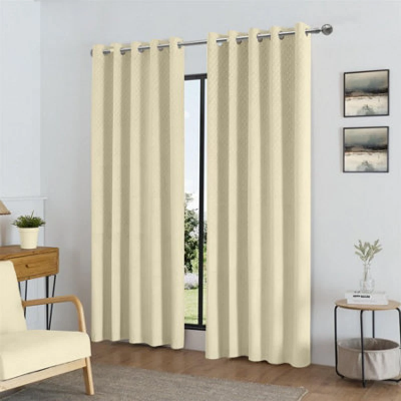 Image of Alan Symonds Temple Velvet Blackout Ring Top Curtains - Cream Cream 90x90 Inch