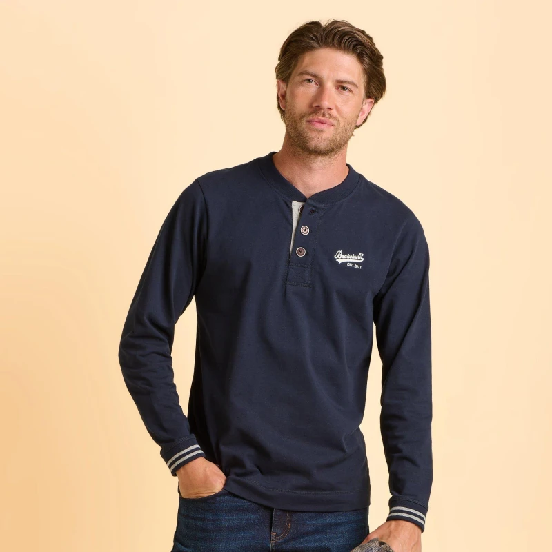 Image of Brakeburn Brakeburn Men Cheddleton Long Sleeve T-Shirt in Blue Size: X-Large Blue XL Male 5052414966125