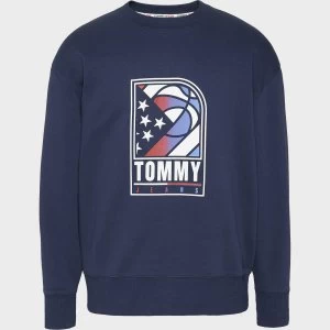 Image of Tommy Jeans Mens Basketball Logo Crewneck Sweatshirt - Twilight Navy - L
