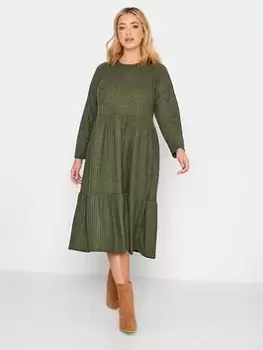 Image of Yours Ribbed Midi Dress - Green, Size 18, Women