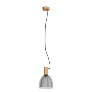 Image of Eglo Smoked Black Glass With Bronzed Steel Single Pendant