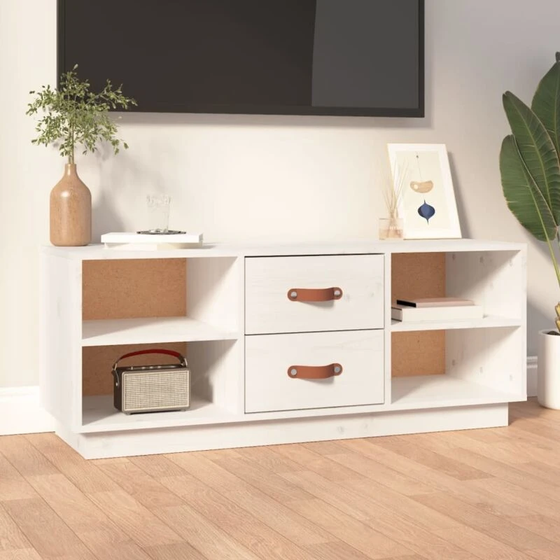 Image of Vidaxl TV Cabinet White 100X34X40 Cm Solid Wood Pine, White 818226