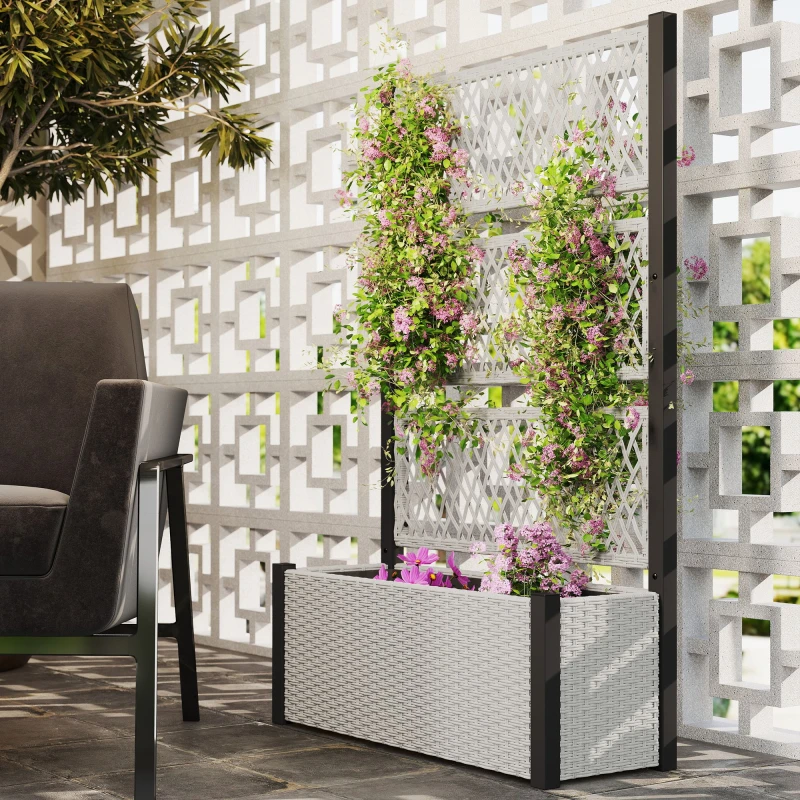Image of Outsunny Garden Planter Box With Trellis - Rattan Raised Bed - Mixed-grey TJ Hughes Grey 5063603439290