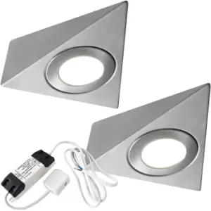 Image of 2x BRUSHED NICKEL Pyramid Surface Under Cabinet Kitchen Light & Driver Kit - Natural White LED