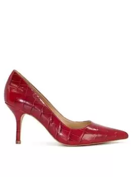 image of Dune London Dune Bold Leather Croc-Effect Court Shoes - Red, Size 4, Women