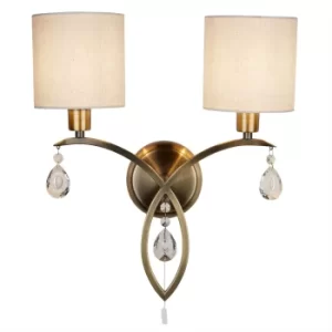Image of Alberto 2 Light Indoor Wall Light Antique Brass with Crystals And Shades, E14