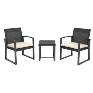 image of Outsunny 3pc Patio Side Table Set w/ 2 Cushioned Single Chairs - Brown