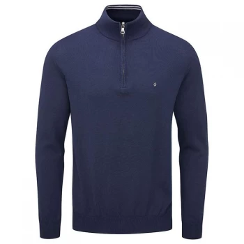 Image of Oscar Jacobson Pin Cotton Zip Neck Sweater - Navy