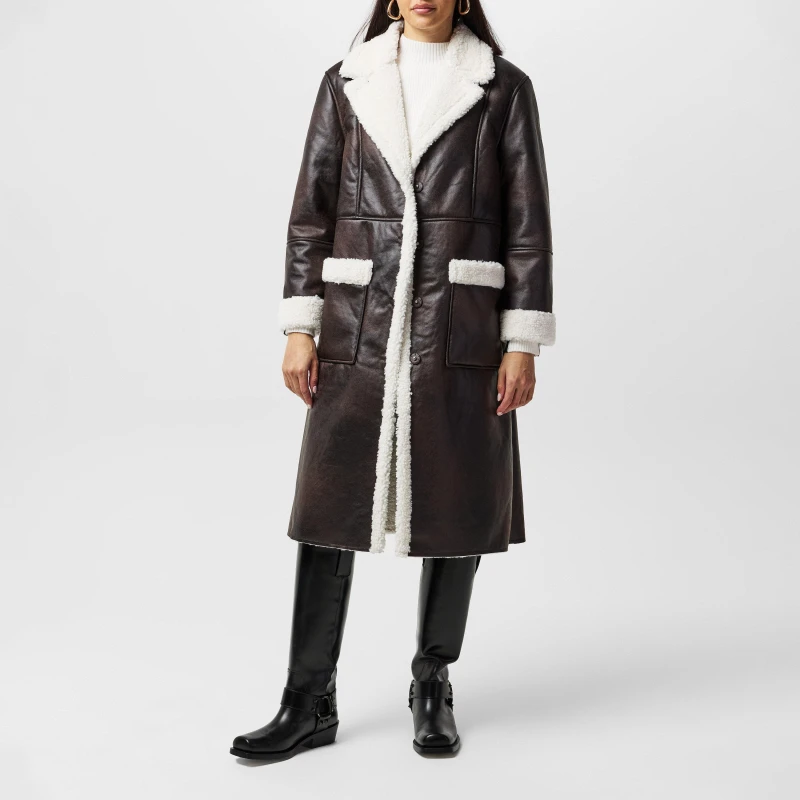 Image of French Connection FC Arizona Coat Ld51 Aviator Jackets 8 (XS) Brown 61375005310