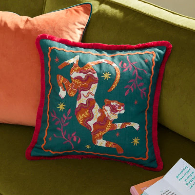 Image of Furn Les Animaux Tigeress Tufted Cushion Size: 45cm x 45cm Multicolor Unisex 45cm x 45 cm